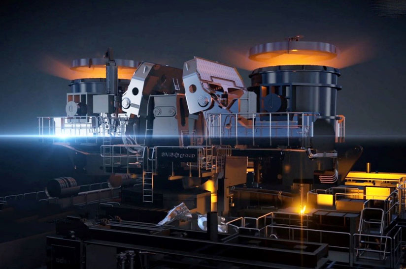 Gießbühne der neuen Brammenstranggießanlage bei Nucor