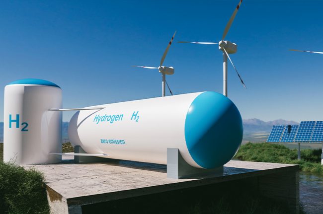 Futuristische Wasserstofftank-Szene, VDE Wasserstoffstrategie (Symbolbild)