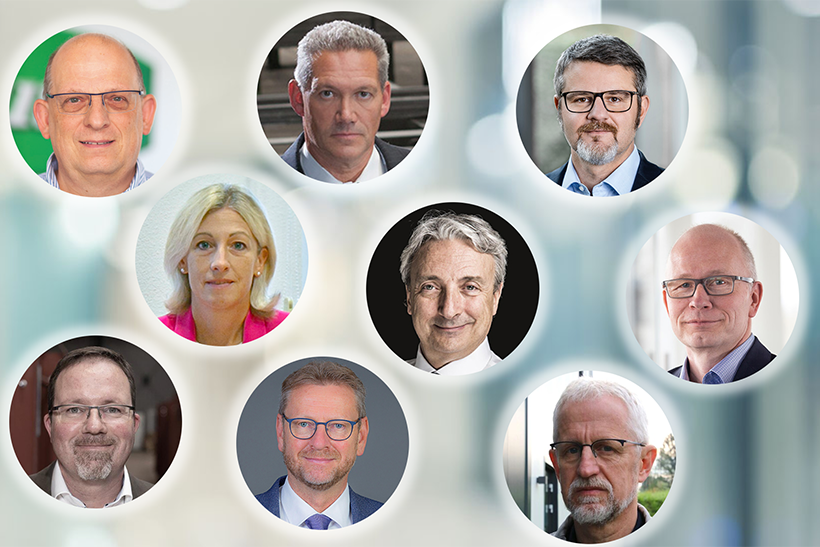 Porträt-Collage von Ausstellern der wire + Tube 2022, inkl. Giuseppe Pasini von Feralpi.