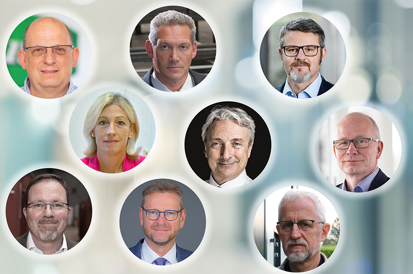 Porträt-Collage von Ausstellern der wire + Tube 2022, inkl. Giuseppe Pasini von Feralpi.