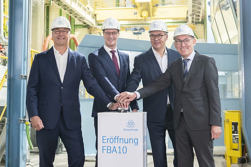 Bernhard Osburg, Vorstandsvorsitzender thyssenkrupp Steel, Ministerpräsident Hendrik Wüst, Oberbürgermeister Thomas Westphal, Regierungspräsident Heinrich Böckelühr