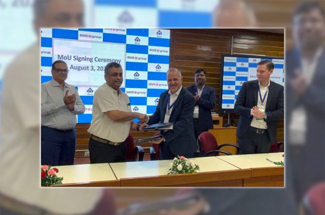 Marco Asquini und Shri Saumya Tokdar bekräftigen bei der feierlichen Unterzeichnung der Absichtserklärung in Ranchi das gemeinschaftliche Engagement von SMS group und SAIL zur Dekarbonisierung der indischen Stahlindustrie