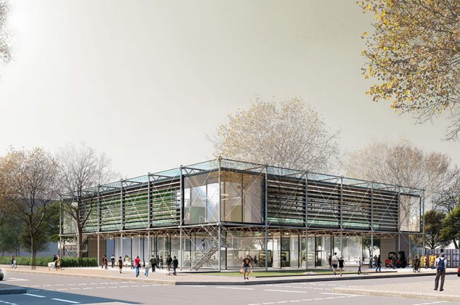 Foto 5 (Markthalle, web) Der erste Preis des Stahlbau-Förderpreises 2020 von bauforumstahl ging an Manh Hoan Dao, Leon Kleber und Lass Shamal von der Stuttgarter Hochschule für Technik für die im Bild gezeigte Markthalle „Floating Garden“ in Stuttgart.