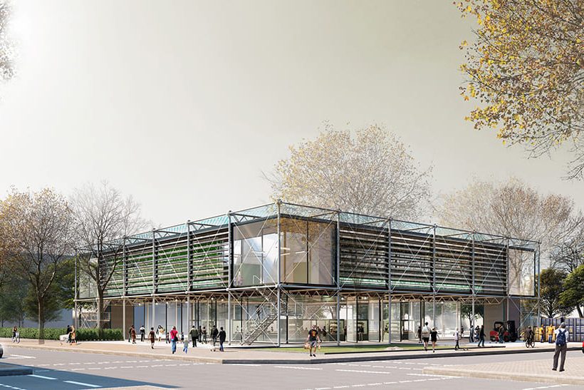 Der erste Preis des Stahlbau-Förderpreises 2020 von bauforumstahl ging an Manh Hoan Dao, Leon Kleber und Lass Shamal von der Stuttgarter Hochschule für Technik für die im Bild gezeigte Markthalle „Floating Garden“ in Stuttgart.