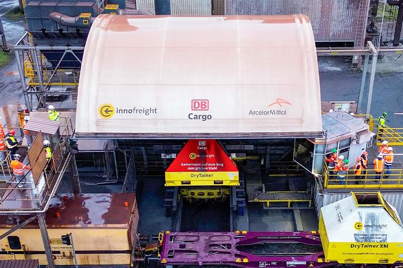 DryTainer von DB Cargo bei ArcelorMittal in Eisenhüttenstadt
