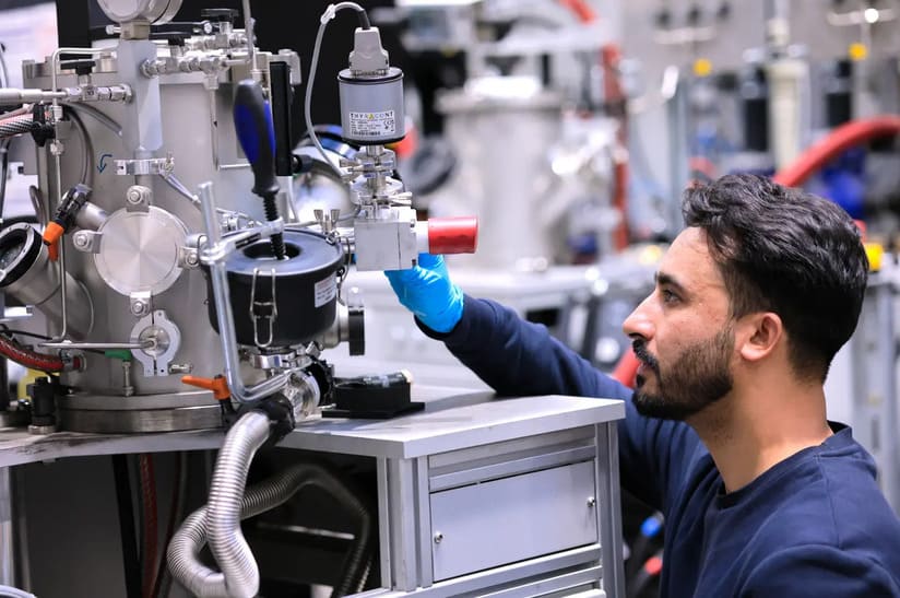 Ubaid Manzoor beim Einstellen des Wasserstoffpartialdrucks im Lichtbogenofen, um Kupfer, Nickel und Kobalt aus Tiefsee-Erzen zu gewinnen. Es geht darum, klimafreundliche Metalle zu gewinnen.